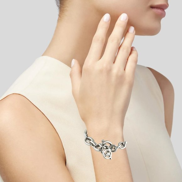 **RARE** Michael Kors Heritage Fulton Padlock Bracelet Silver Tone Toggle Clasp - Picture 3 of 6